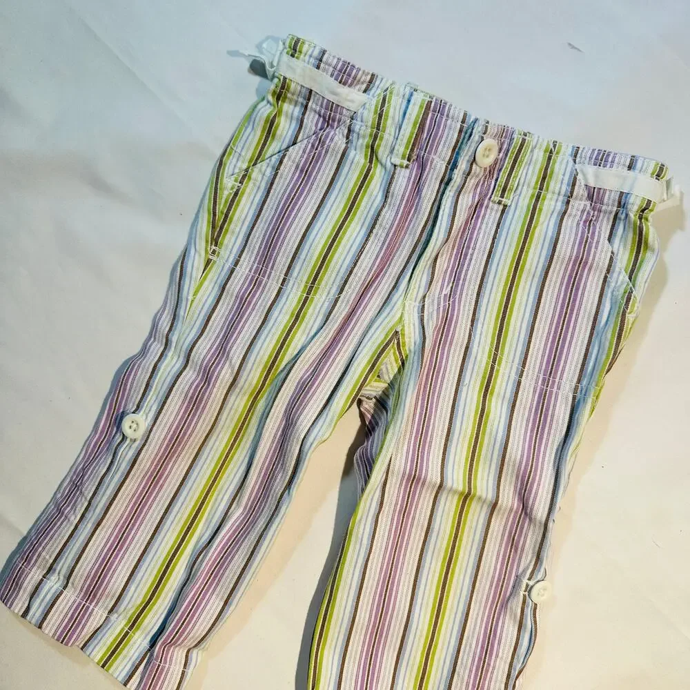 Vintage Genuine Kids From OshKosh Green & Purple Adjustable Capri Pants Sz 12 mo